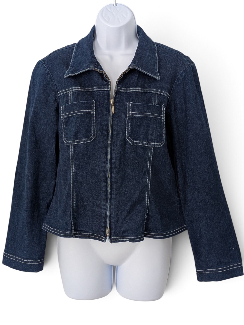 BCBG Azria Vintage Dark Indigo Denim Zip Jacket